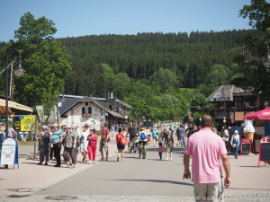 Das Foto zeigt eine Strasse in Titisee mit Touristen