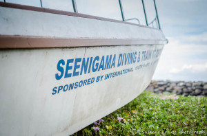The photo shows the diving boat of Seenigama Dive Centre