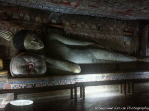 Das Foto zeigt Buddha Statuen im Höhlentempel in Dambulla