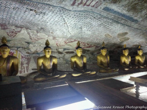 Das Foto zeigt Buddha Statuen im Höhlentempel in Dambulla